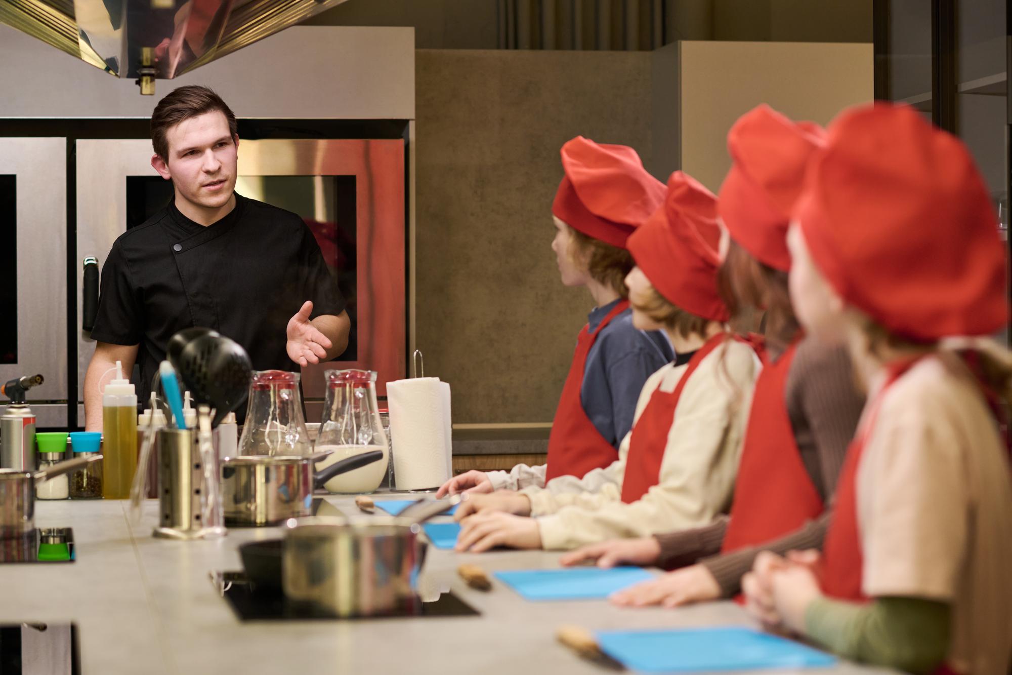 Workshop kitchen with chefs and participants