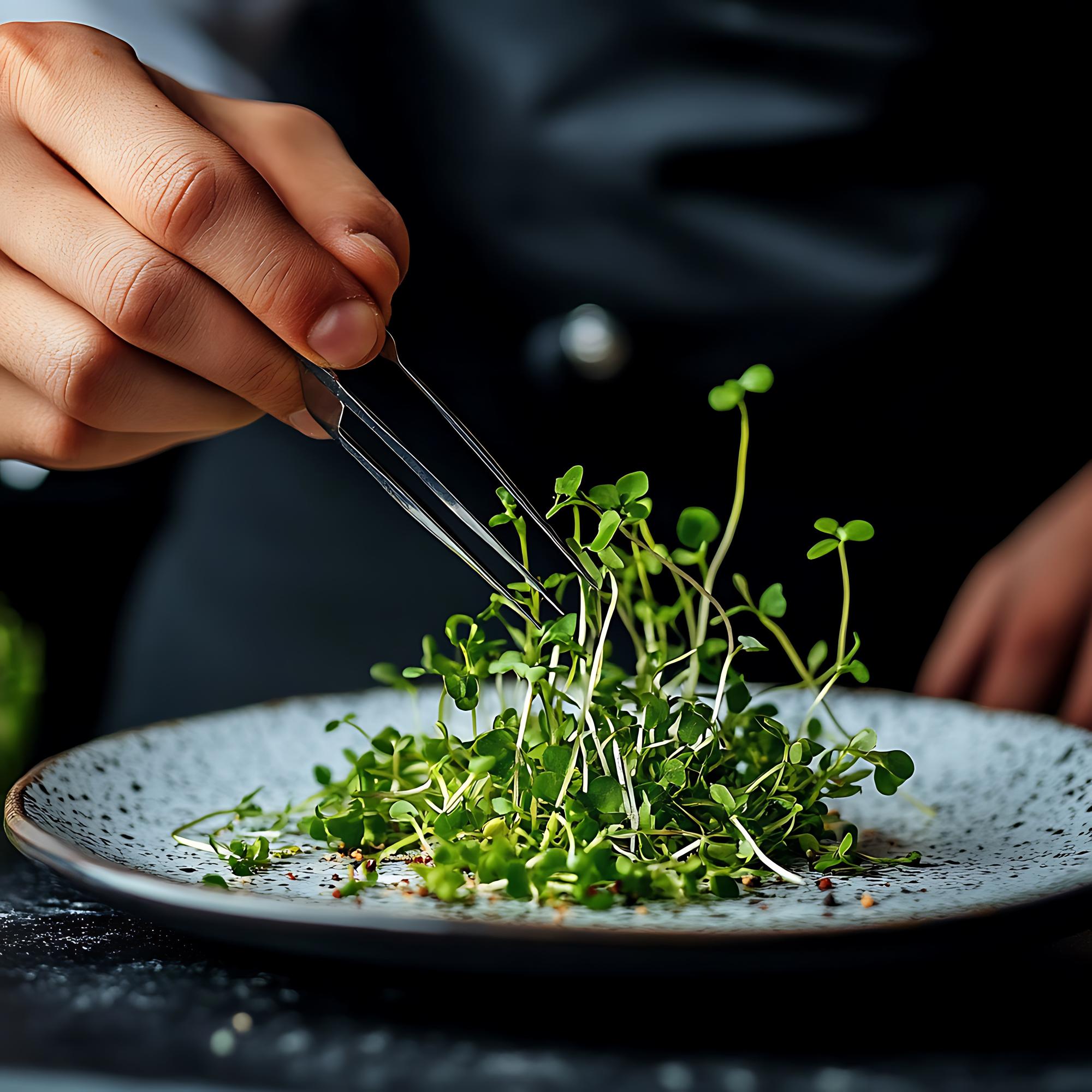 Close-up of hands preparing garnish