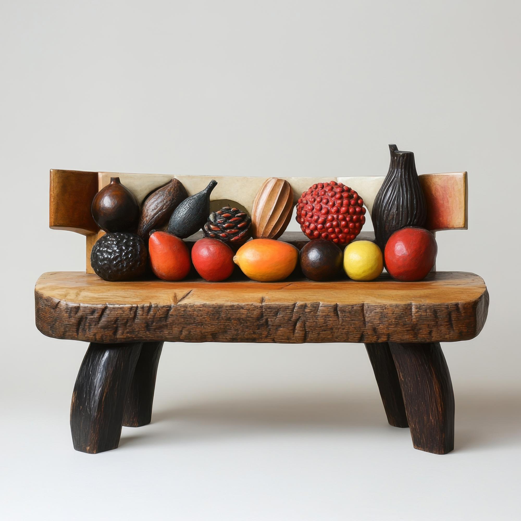 Seasonal produce display on wooden table